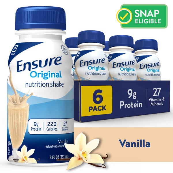 Protein & Meal Replacements Ensure Original Nutrition Shake Vanilla Ready-to-Drink Bottles hero