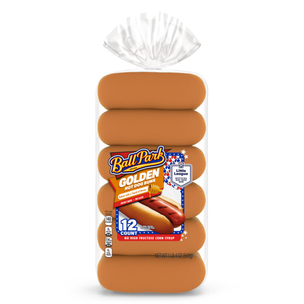 Packaged Bread Ball Park 12 count, Golden Pre-sliced Hot Dog Buns hero