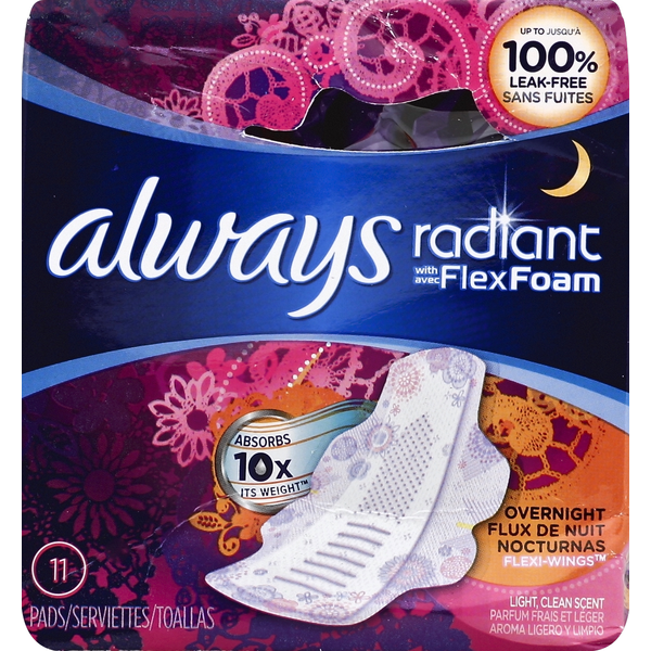 Feminine Care Always Pads, Overnight, Flexi-Wings, Light Clean Scent hero