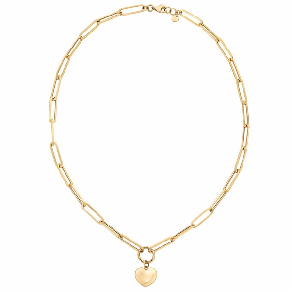 Jewelry 14kt Yellow Gold Paperclip Necklace with Heart Charm hero