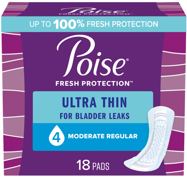 Feminine Care Poise Ultra Thin Incontinence Pads, Moderate Absorbency, Regular Length hero