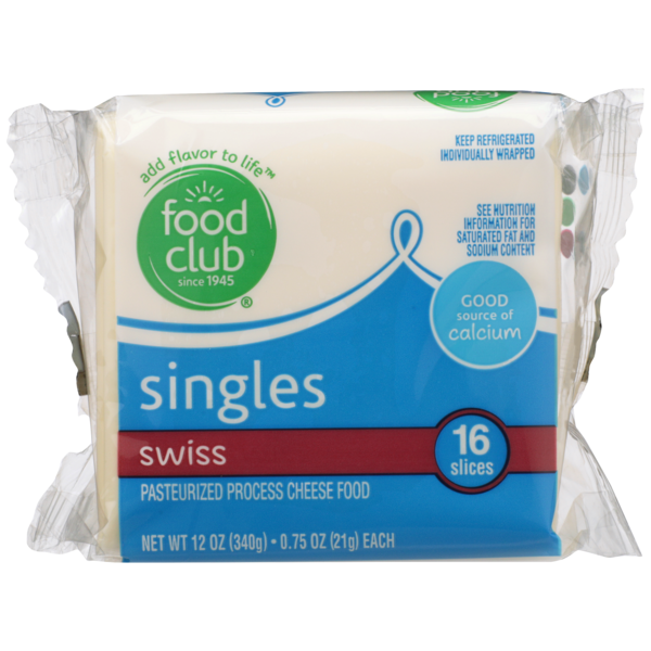 Packaged Cheese Food Club Swiss Pasteurized Process Cheese Food Singles hero