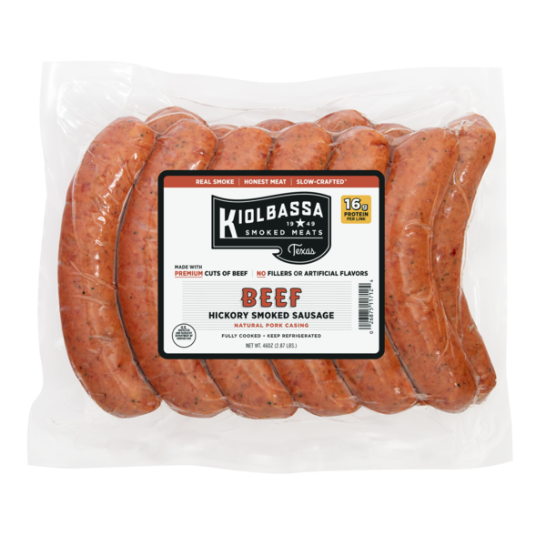 Hot Dogs, Bacon & Sausage Kiolbassa Smoked Meats Beef Hickory Smoked Sausage hero