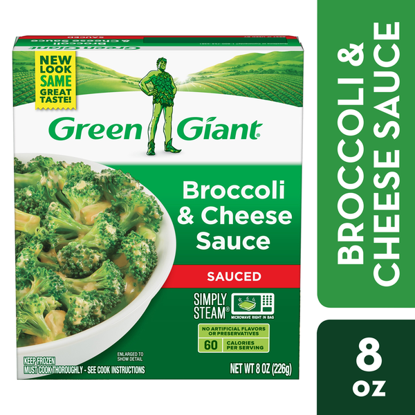 Vegetables, Vegan, & Vegetarian Green Giant Simply Steam Broccoli & Cheese Sauce, Frozen Vegetables hero