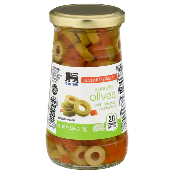 Pickled Goods & Olives Food Lion Olives, with Minced Pimientos, Spanish, Sliced hero