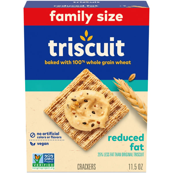 Crackers Triscuit Reduced Fat Whole Grain Wheat Crackers, Vegan Crackers, Family Size hero