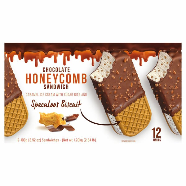 Ice Cream & Desserts Chocolate Honeycomb Ice Cream Bars, 3.52 oz, 12-count hero