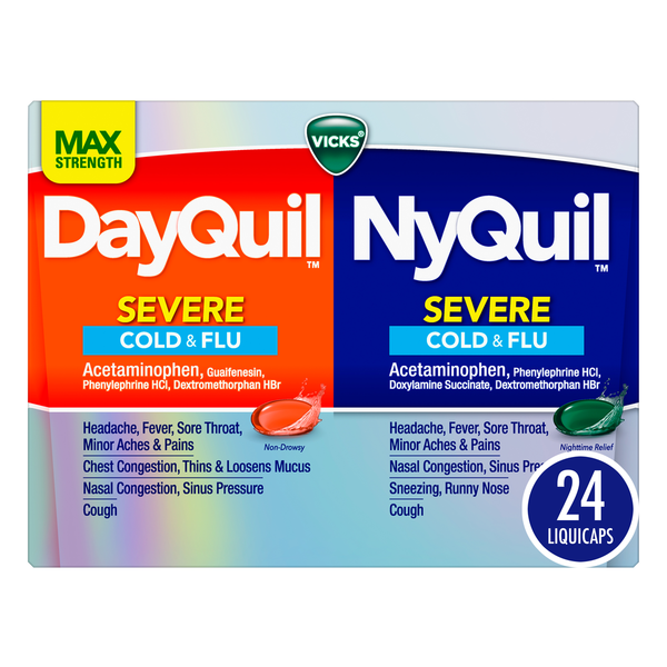 Cold, Flu & Allergy Vicks DayQuil and NyQuil SEVERE Cold, Flu and Congestion Medicine, LiquiCaps hero