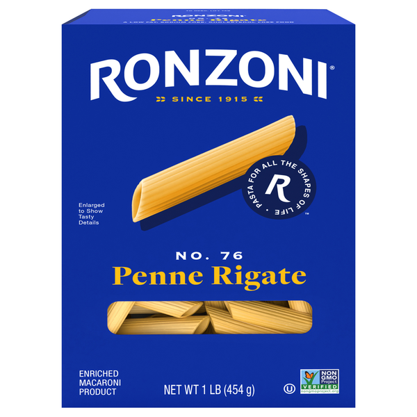 Dry Pasta & Noodles Ronzoni Penne Rigate, 16 oz, Ridged Non-GMO Pasta for Chunky Sauces hero