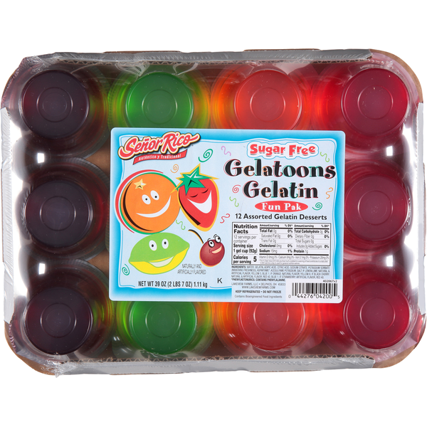 Refrigerated Pudding & Desserts Señor Rico Gelatoons Gelatin, Sugar Free, Assorted, Fun Pak, 12 Pack hero