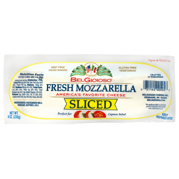 Specialty Cheeses BelGioioso Fresh Mozzarella Cheese Sliced hero