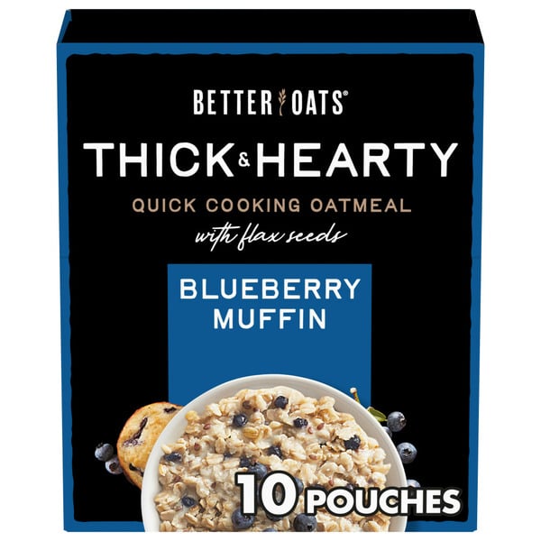 Hot Cereal & Pancake Mixes Better Oats Thick & Hearty Blueberry Muffin Instant Oatmeal with Flax Seeds hero