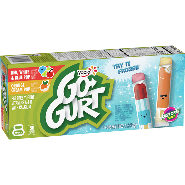 Frozen Dessert Go-Gurt Red, White and Blue & Orange Cream Yogurt Tubes, Fat Free Yogurt Variety Pack hero