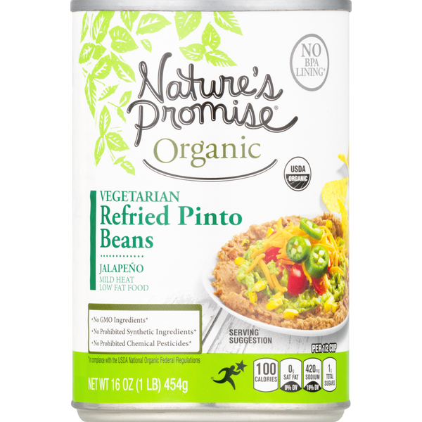 Mexican/Hispanic/Latino Foods Nature's Promise Refried Pinto Beans, Jalapeno, Vegetarian hero