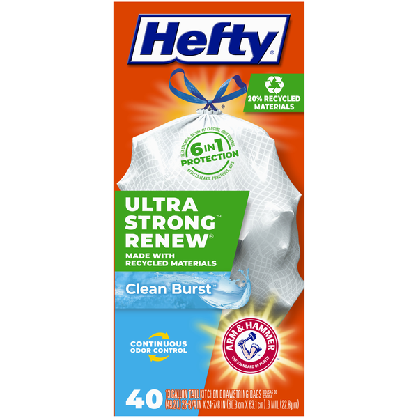 Trash Bags & Liners Hefty Renew Clean Burst 13 Gallon Tall Kitchen Drawstring Bags hero