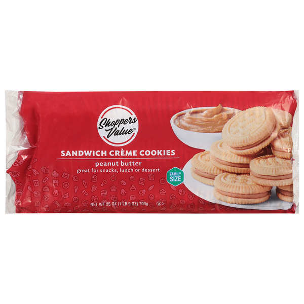 Cookies & Cakes Shoppers Value Sandwich Creme Cookies, Peanut Butter, Family Size hero