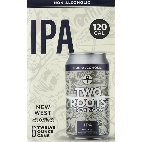 Ales Two Roots Beer, IPA, Non-Alcoholic, New West, 6 Pack hero