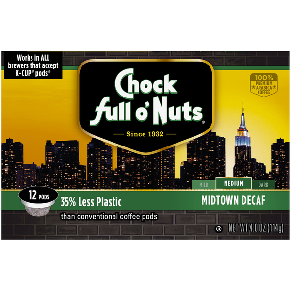 Coffee Chock full o’Nuts Midtown Decaf Medium Roast Coffee Single Serve Pods hero