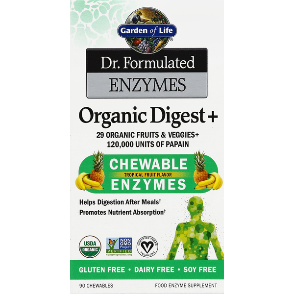 Digestion Garden of Life Enzymes, Chewable, Tropical Fruit Flavor hero