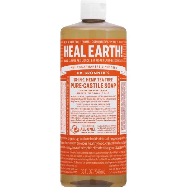 Body Lotions & Soap Dr. Bronner's Pure-Castile Soap, Tea Tree, 18-in-1 Hemp hero