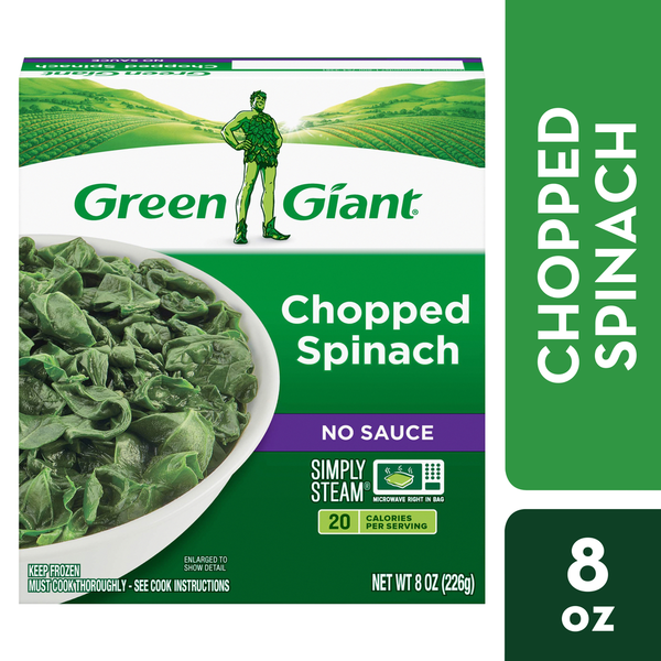 Vegetables, Vegan, & Vegetarian Green Giant Simply Steam Chopped Spinach, No Sauce Frozen Vegetables hero