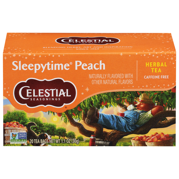 Tea Celestial Seasonings Herbal Tea, Caffeine Free, Peach, Tea Bags hero