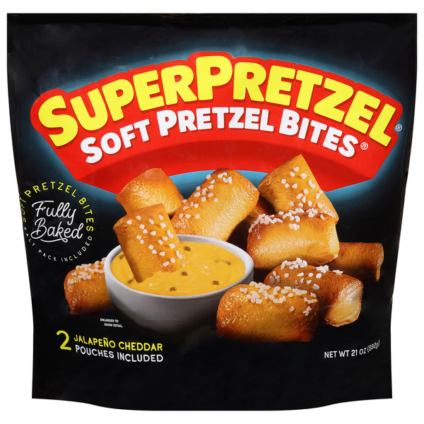 Preserved Dips & Spreads SUPERPRETZEL Soft Pretzel Bites with Jalapeno Cheddar Dip hero