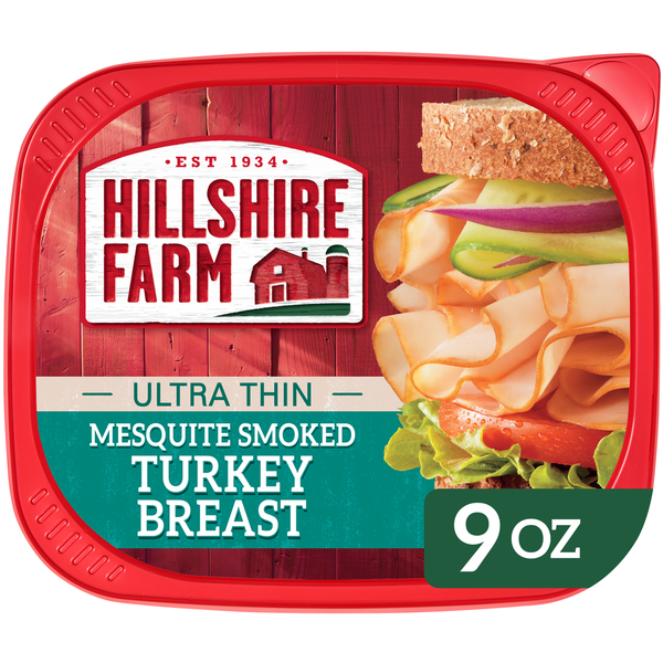 Cold Cuts Hillshire Farm Ultra Thin Sliced Mesquite Smoked Turkey Breast Sandwich Meat, 9 ounces hero