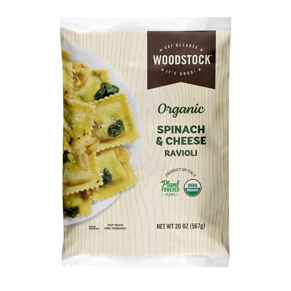 Frozen Vegan & Vegetarian WOODSTOCK Organic Spinach & Cheese Ravioli hero