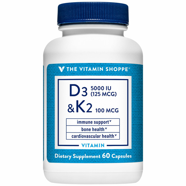 Vitamin C & D The Vitamin Shoppe Vitamin D3 & K2, 125 mcg/100 mcg, Vegetable Capsules hero