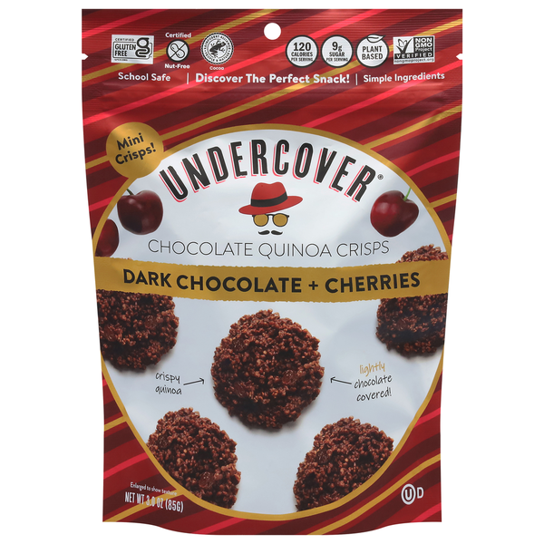 Undercover Chocolate Quinoa Crisps, Dark Chocolate + Cherries, Mini hero