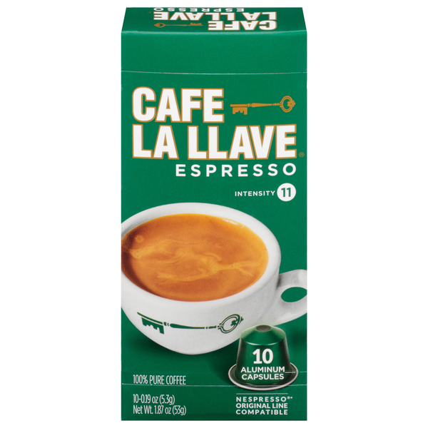 Coffee & Teas (Ready to Drink) Café La Llave Coffee, 100% Pure, Intensity 11, Espresso, Aluminum Capsules hero