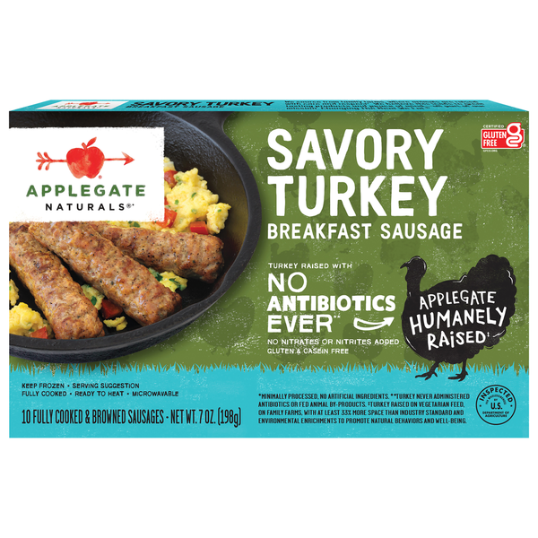 Frozen Breakfast Applegate Naturals  Naturals Savory Turkey Breakfast Sausage hero