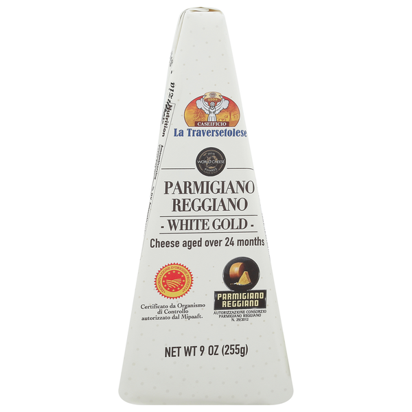 Packaged Cheese Ambrosi Cheese, Parmigiano Reggiano PDO, White Gold, La Traversetolese hero