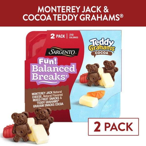 Packaged Cheese Sargento Fun! Balanced Breaks® Monterey Jack, Fruit Snacks & Teddy Grahams® Cocoa hero