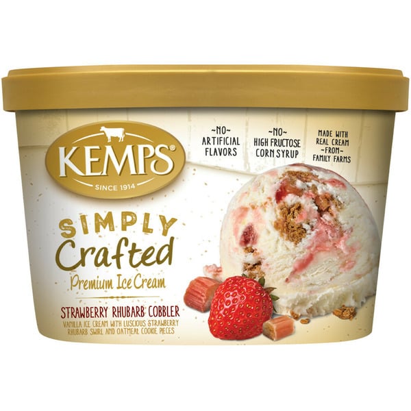 Ice Cream & Ice Kemps Simply Crafted, Strawberry Rhubarb Cobbler, Premium Ice Cream hero