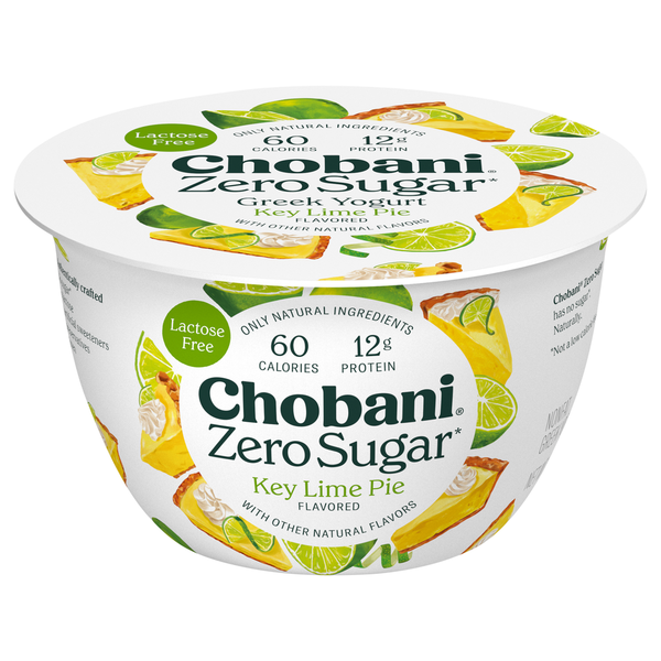 Chobani Yogurt, Greek, Nonfat, Zero Sugar, Key Lime Pie Flavored hero