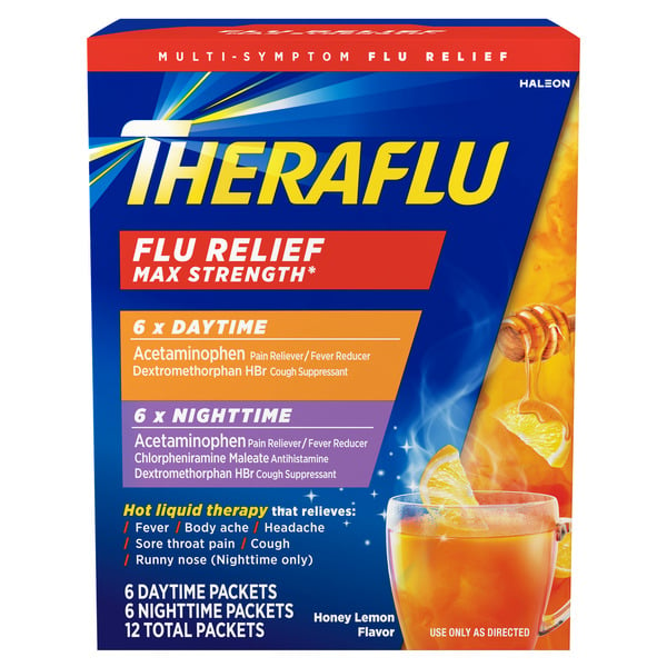 Cold, Flu & Allergy Theraflu Max Strength Daytime Nighttime Flu Symptom Relief hero