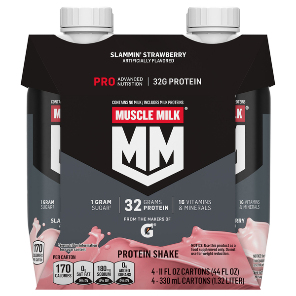 Protein & Meal Replacements MUSCLE MILK Protein Shake, Slammin' Strawberry hero