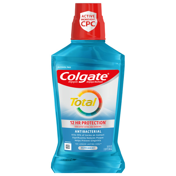 Oral Hygiene Colgate Total Alcohol Free Mouthwash, Antibacterial, Peppermint hero