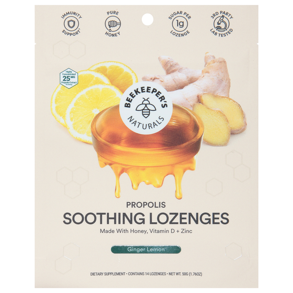 Beekeeper's Naturals Soothing Lozenges, Ginger Lemon hero