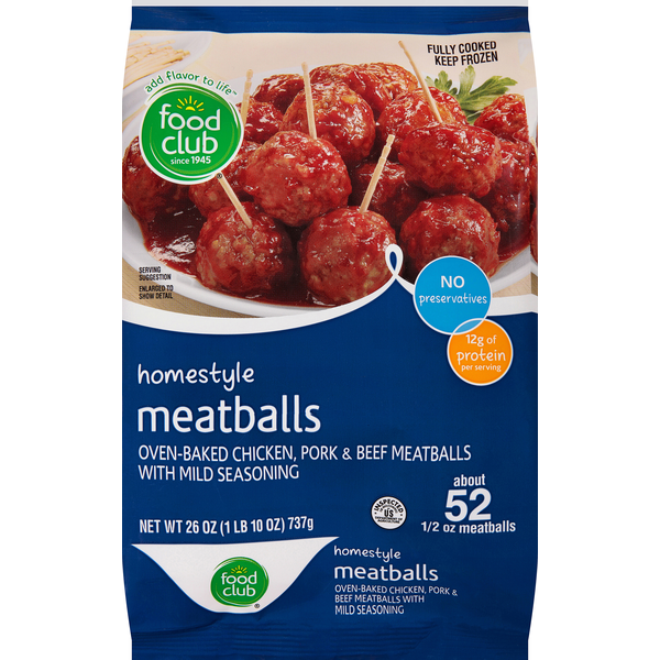 Frozen Meat & Seafood Food Club Meatballs, Homestyle hero