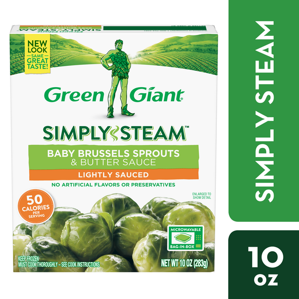 Frozen Produce Green Giant Simply Steam Baby Brussels Sprouts & Butter Sauce, Frozen Vegetables hero