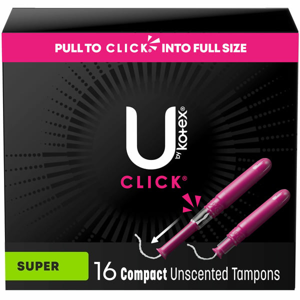 Feminine Care U by Kotex Click Compact Unscented Tampons, Super hero