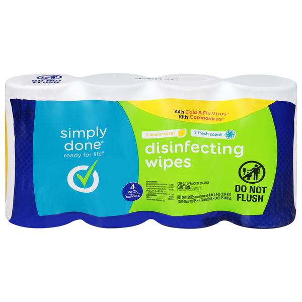 Cleaning Products Simply Done Wipes, Disinfecting, Lemon Scent/Fresh Scent, 4 Pack hero