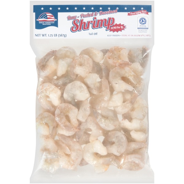 Packaged Seafood Great American Seafood Llc Raw - Peeled & Deveined Tail Off Shrimp hero