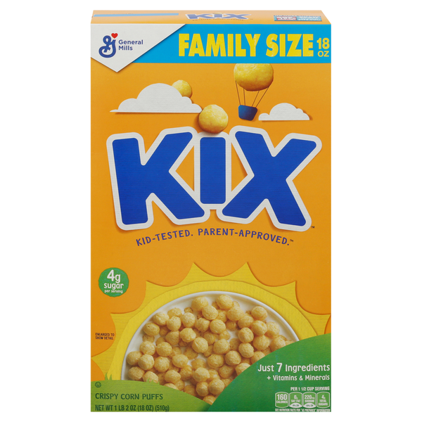 Cereal & Granola Kix Cereal, Corn Puffs, Crispy, Family Size hero