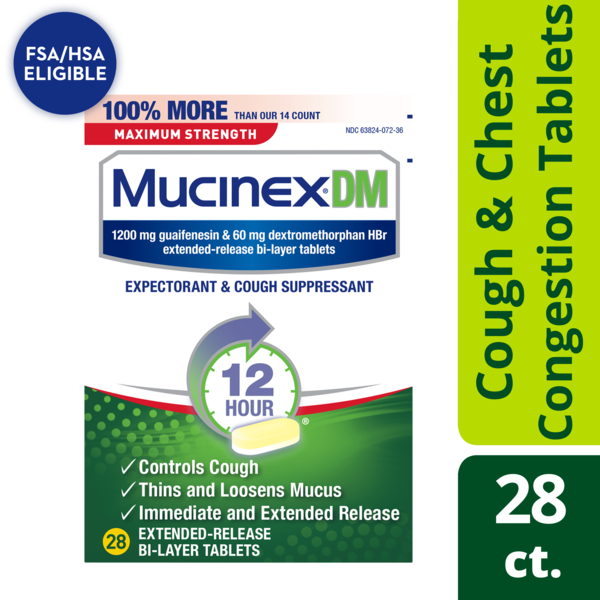 Cold, Flu & Allergy Mucinex DM Maximum Strength 12-Hour Expectorant and Cough Suppressant Tablets hero