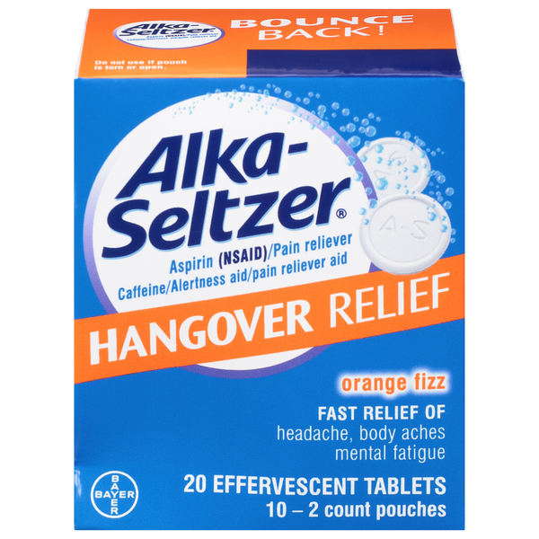 Muscles, Joints & Pain Relief Alka-Seltzer Hangover Relief, Effervescent Tablets, Orange Fizz hero