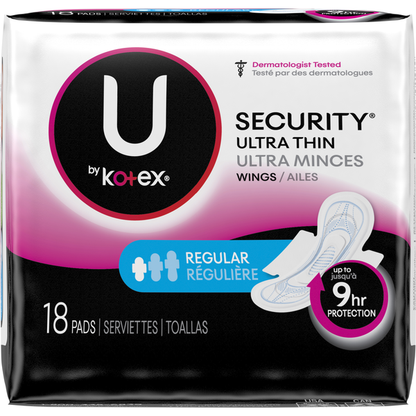 Feminine Care U by Kotex Pads, Ultra Thin, Wings, Regular hero